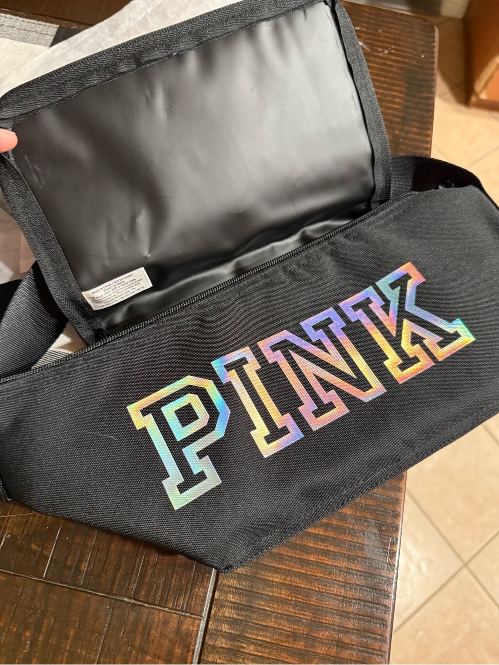 PINK Victoria's Secret Black Cooler with Iridescent Logo
